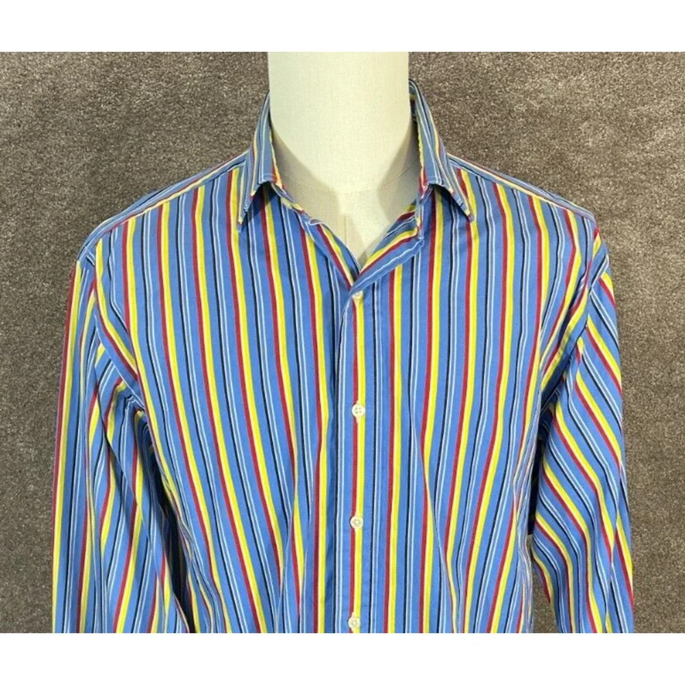 Vintage Polo Ralph Lauren Shirt Mens XL 17 Rainbow‎ Stripe Regent Classic Preppy